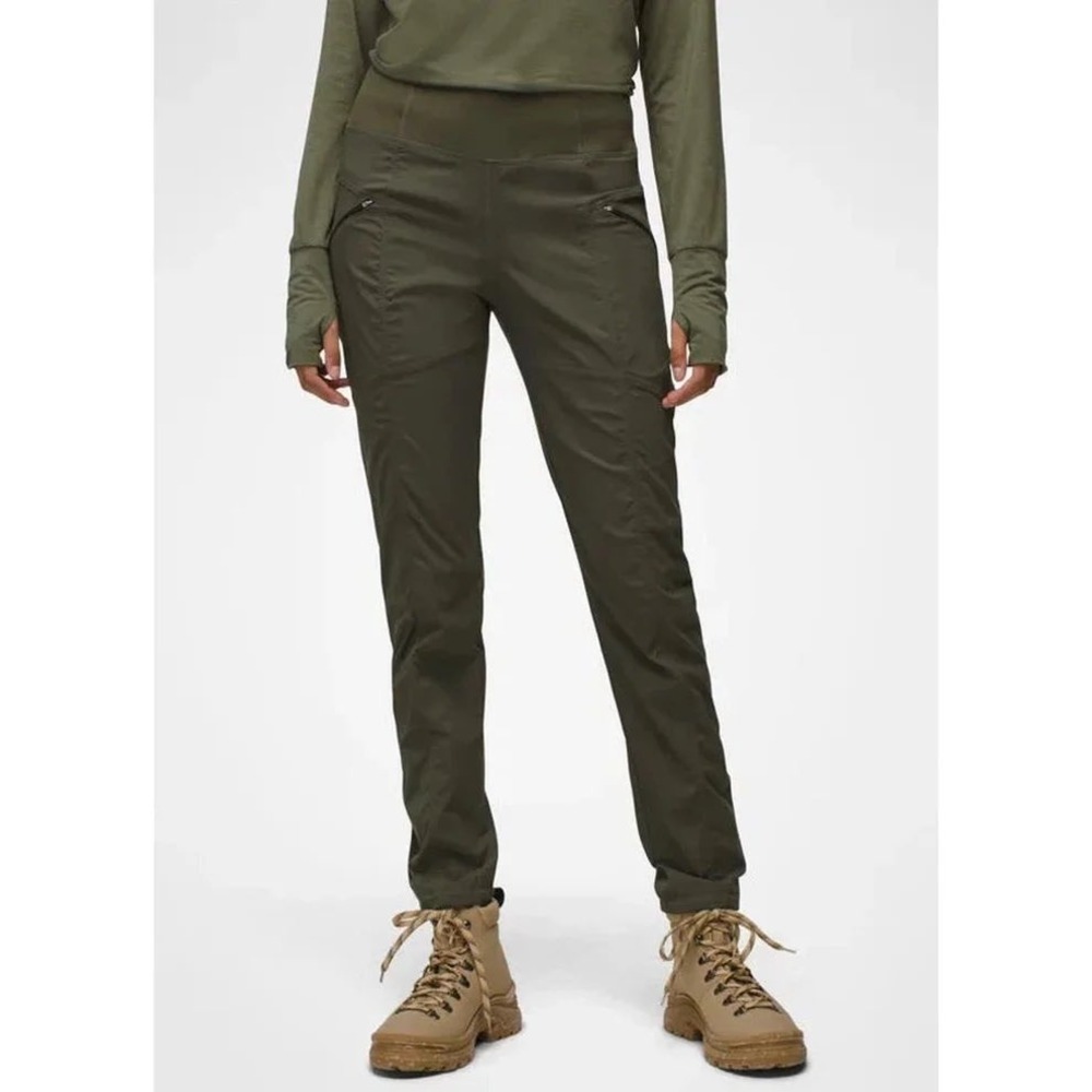 Prana Koen Pant Grape Leaf Green Hiking Outdoor Tapered Ruched Womens S RG NEW